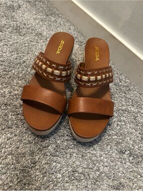 Soda Tan Braided Double-Strap Slide Sandals